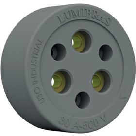 Tomada PVC Sobrepor 3 Pinos 30A 500V Cinza - Lumibras