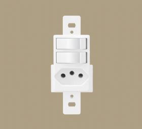 2 Interruptores Paralelos 10A/250V + 1 Tomada 2P+T 10A/250V Blanc Ref.1345 - Fame